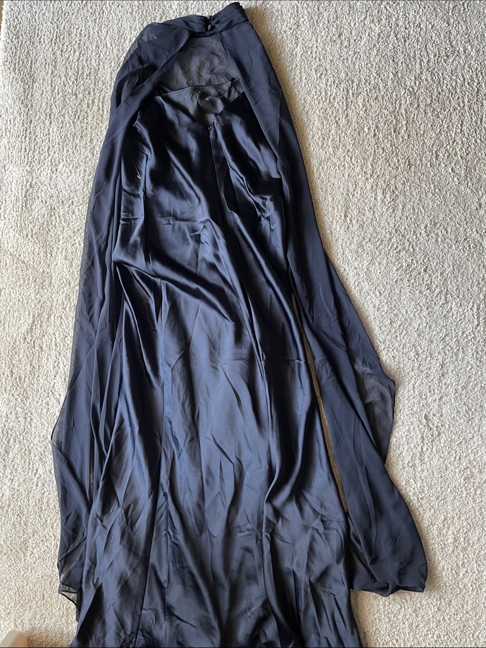 Xscape Evenings Laura Satin Gown Chiffon Overlay Sheer Shawl in Navy Blue 7521X - Picture 11 of 13